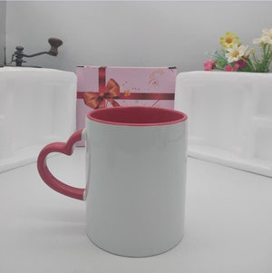 Ceramic mug DIY photo Heart shape handle Color inside